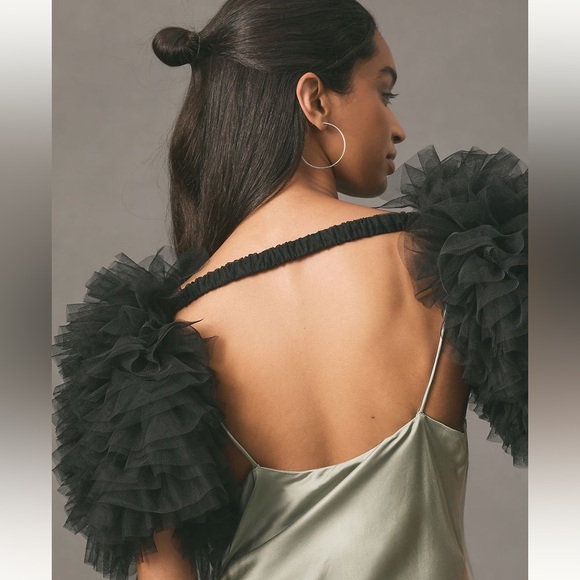 Anthropologie Black Tulle Ruffle Sleeves - Picture 2 of 9